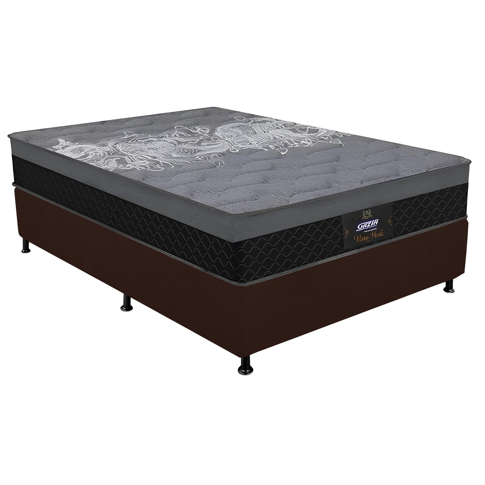 Colchão Casal New York + Base Box Simples Corino Marrom – GAZIN COLCHÕES + BIOSTAR