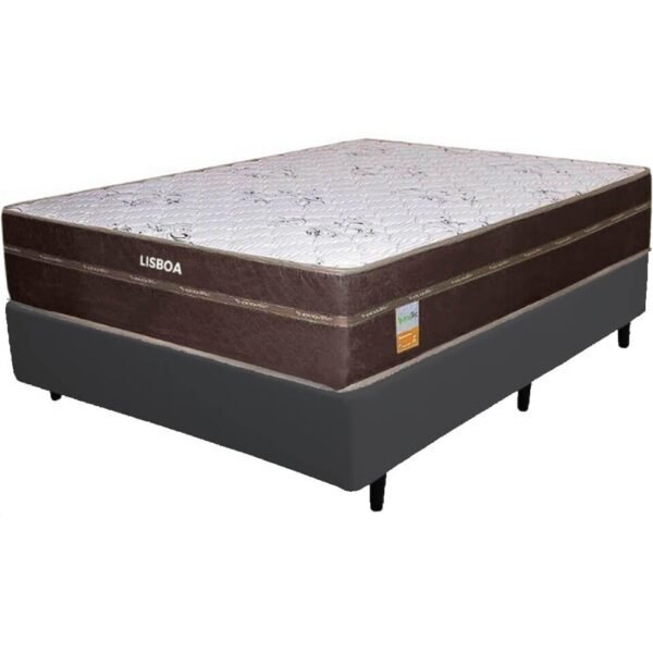 Colchão Casal Lisboa D28 + Base Box Simples Corino Preto – ECOTEC + ALTO NÍVEL CAMAS E COLCHÕES