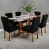 Mesa Pedro 160 Mel/Off White com 6 Cadeiras Gênova Veludo Preto – ART ASSENTOS