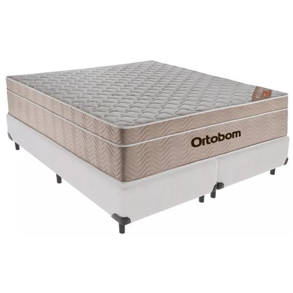 Colchão Queen Airtech Springpocket + Base Box Simples Corino Branco – ORTOBOM + ALTO NÍVEL CAMAS E COLCHÕES