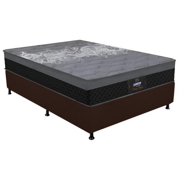 Colchão Casal New York + Base Box Simples Corino Marrom – GAZIN + ALTO NÍVEL
