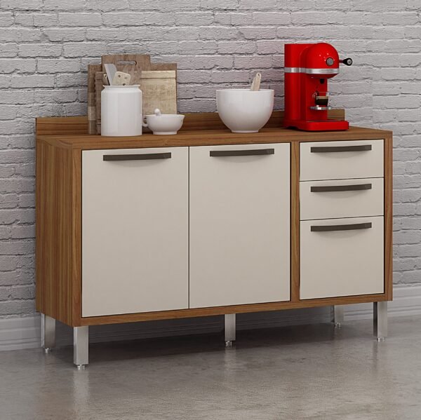 Balcão 2 Portas 3 Gavetas Letícia Carvalho/Off White - CHF