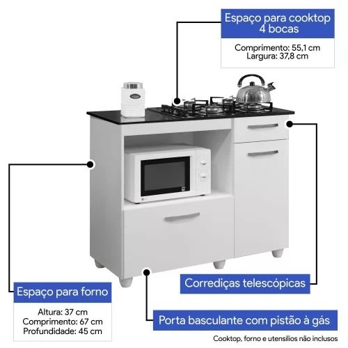Balcão para Cooktop 4 Bocas Violeta Branco - KAIKI MÓVEIS - Imagem 4