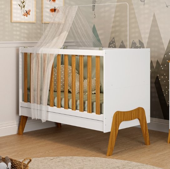 Guarda-Roupa 4 Portas + Cômoda + Berço Guti Retrô Branco Brilho/Amêndoa - PEROBA MÓVEIS - Imagem 5