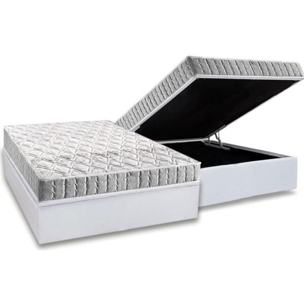 Colchão Casal Orthosono + Base Box Baú Corino Branco – ANJOS + BIOSTAR