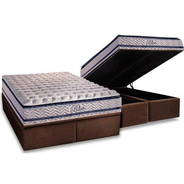 Colchão Queen Blue + Base Box Baú Marrom – PAROPAS/BIOSTAR