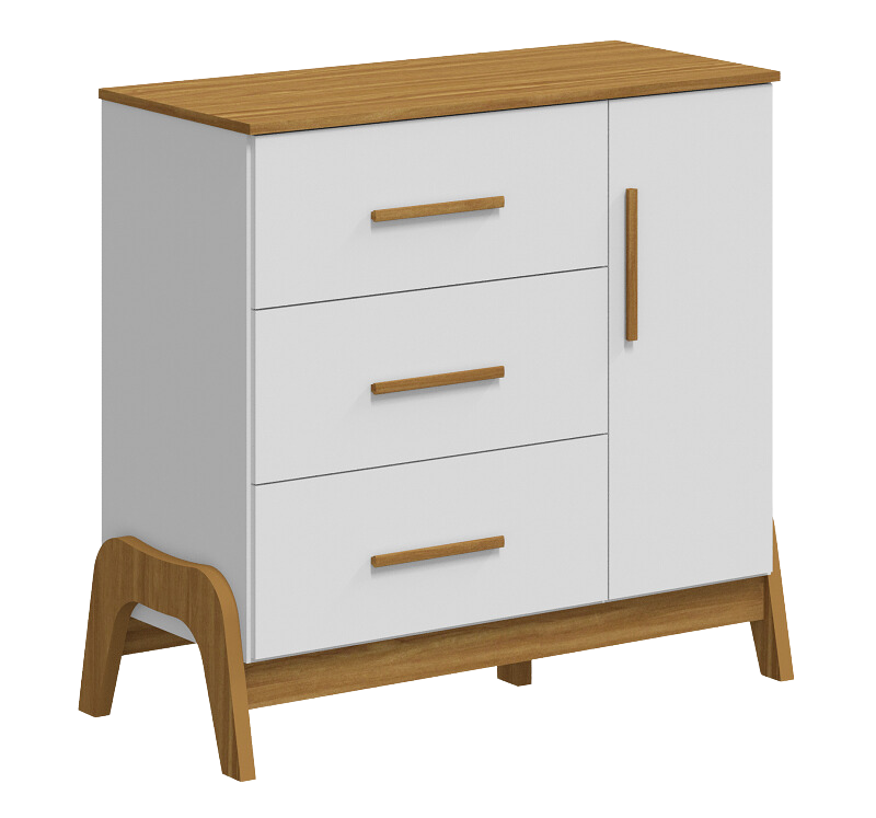 Guarda-Roupa 4 Portas + Cômoda + Berço Guti Retrô Branco Brilho/Amêndoa - PEROBA MÓVEIS - Imagem 9