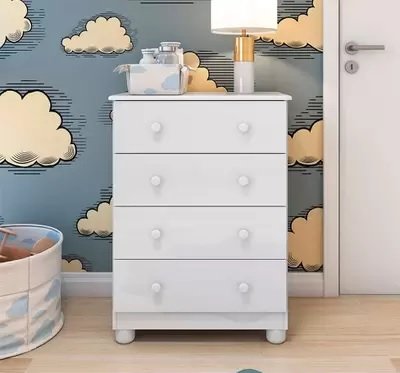 Guarda-Roupa 2 Portas Luna + Berço Uli Americano + Cômoda Junior Branco Brilho - PEROBA MÓVEIS - Imagem 4