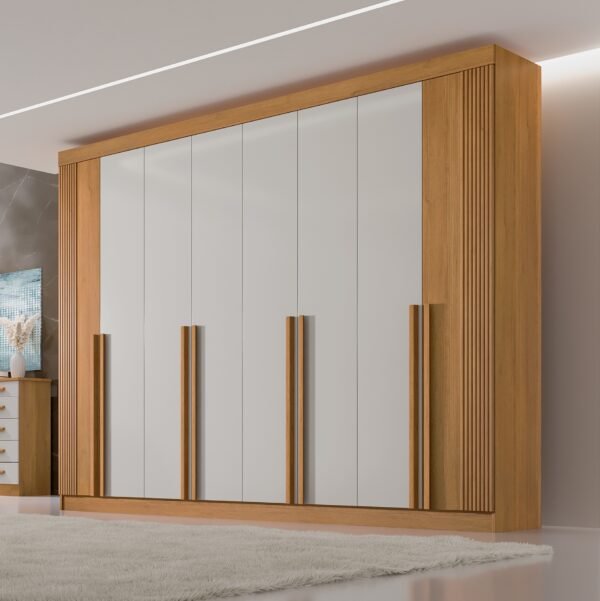 Guarda-Roupa 8 Portas Daymond  2,75 m Cinamono/Off White/Ripado - D'DORO MÓVEIS