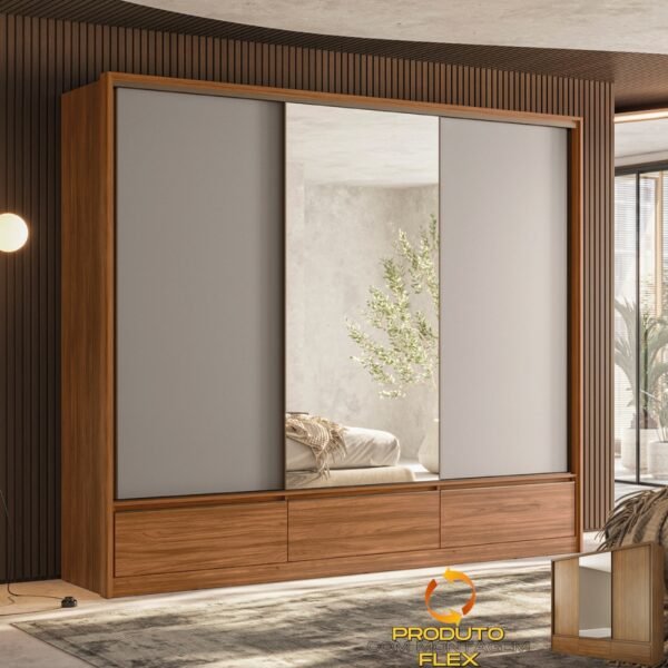 Guarda-Roupa 3 Portas Lounge 2,67 m Nogueira Touch/Nude Prime TX - DEMÓBILE