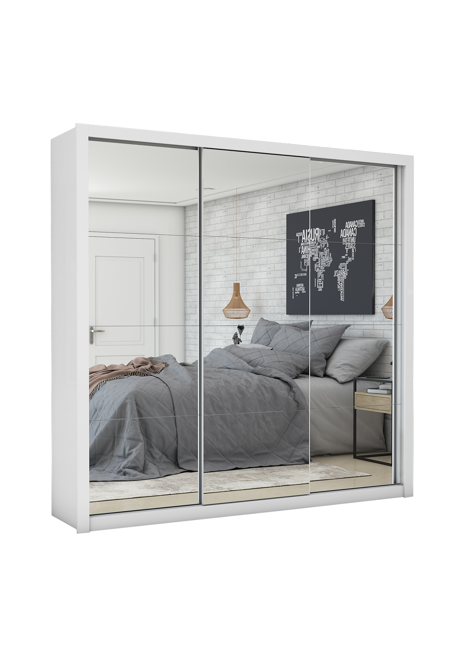 Guarda-Roupa Veneza/Clara/Berlim Premium(3 Portas espelhadas) 1,855 m Branco - CARIOCA MÓVEIS - Imagem 2