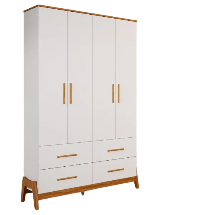 Guarda-Roupa 4 Portas + Cômoda + Berço Guti Retrô Branco Brilho/Amêndoa - PEROBA MÓVEIS - Imagem 3