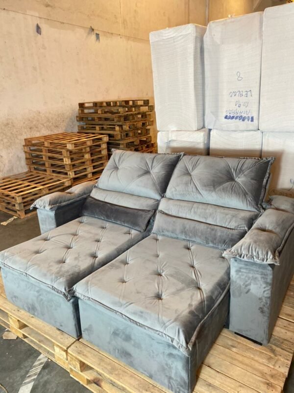 Sofá Retrátil e Reclinável Dubai 2,50 m Veludo Cinza – IMPÉRIO ESTOFADOS(PROMOÇÃO)