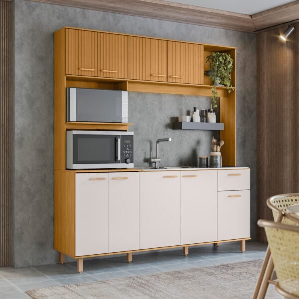 Kit Cozinha Liz 1,80 m Freijó/Ripado/Off White - POLIMAN