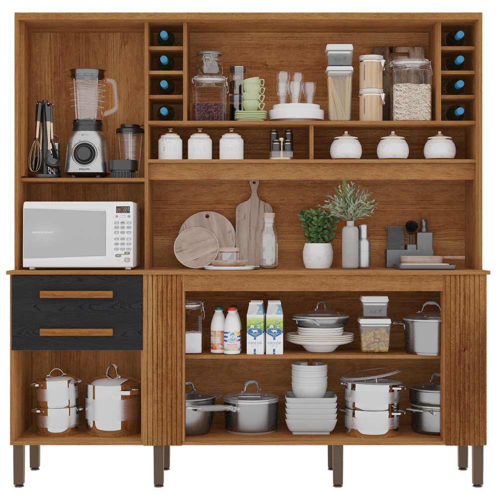 Kit de Cozinha Catar 2,00 m Cinamomo/Preto - SALLÊTO - Imagem 2