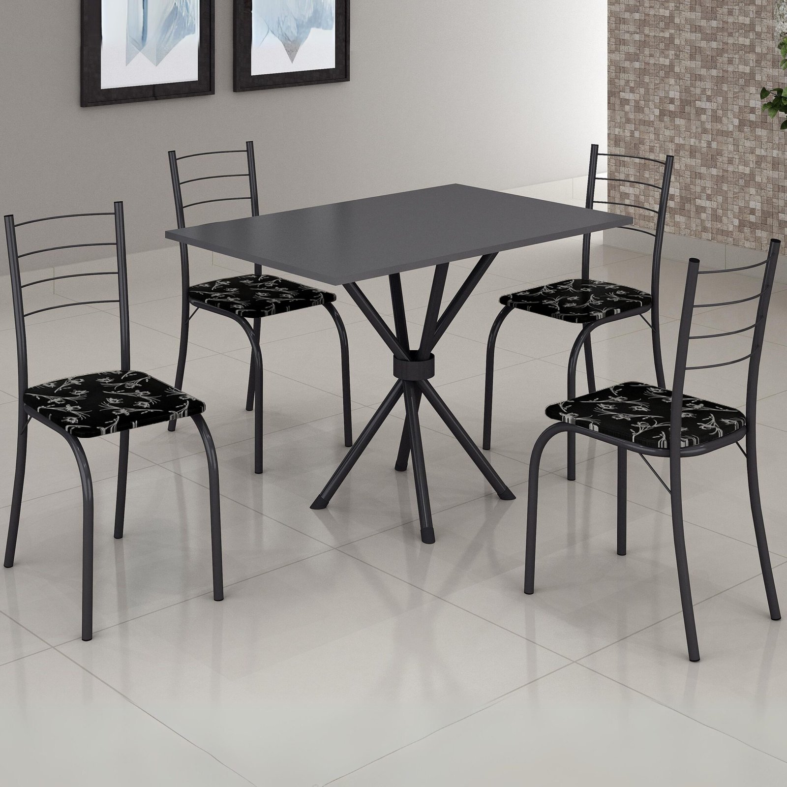 Mesa 4 Cadeiras Rio 100×60 Preto/Grafite/Preto Lírio – TEIXEIRA