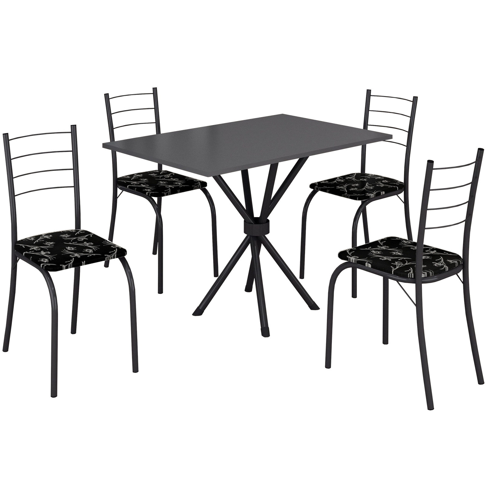 Mesa 4 Cadeiras Rio 100×60 Preto/Grafite/Preto Lírio – TEIXEIRA - Imagem 2