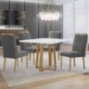 Mesa Pedro 90 Mel/Off White com 4 Cadeiras Gênova Veludo Cinza Grafite – ART ASSENTOS