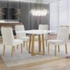 Mesa Pedro 90 Mel/Off White com 4 Cadeiras Gênova Veludo Marfim – ART ASSENTOS
