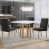 Mesa Pedro 90 Mel/Off White com 4 Cadeiras Gênova Veludo Preto – ART ASSENTOS