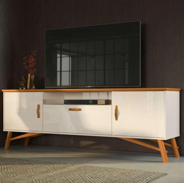 Rack até 75" Felix Off White/Cedro Natural - EDN MÓVEIS