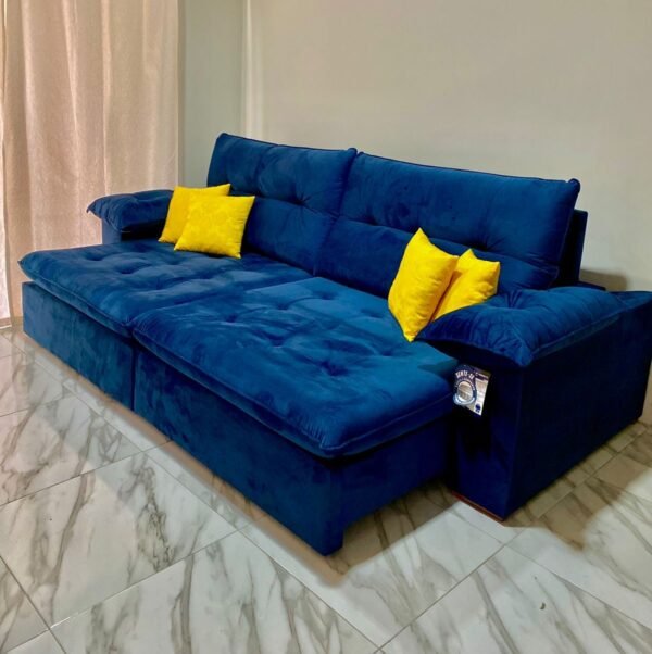 Sofá Retrátil e Reclinável México 2,90 m Azul - LEO DECOR