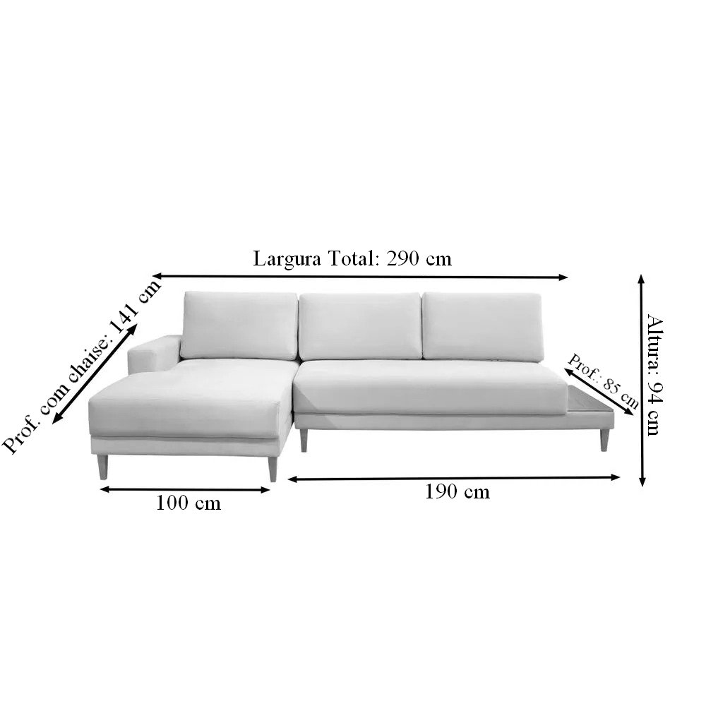 Sofá com Chaise Ref.825 2,90 m Chenile Linho Cinza Firenze - RONDOMÓVEIS - Imagem 5