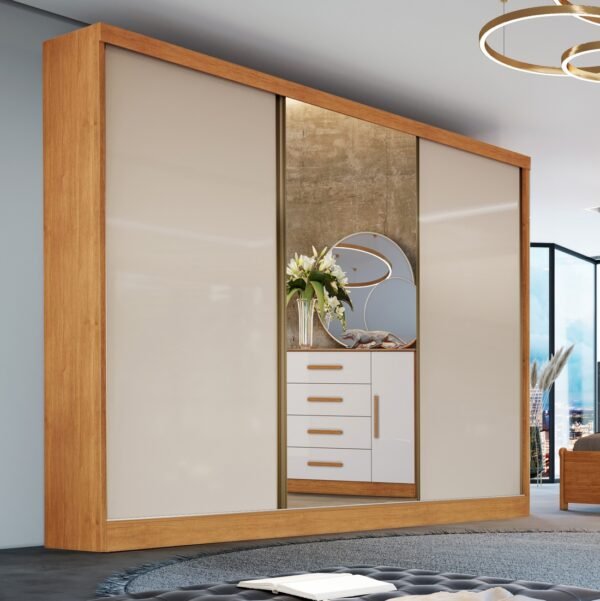 Guarda-Roupa 3 Portas Toronto 2,40 m Nature/Off White - BIANCHI