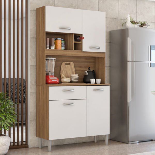 Kit Cozinha Malta 0,91 m Amêndola Touch/Branco - DEMÓBILE