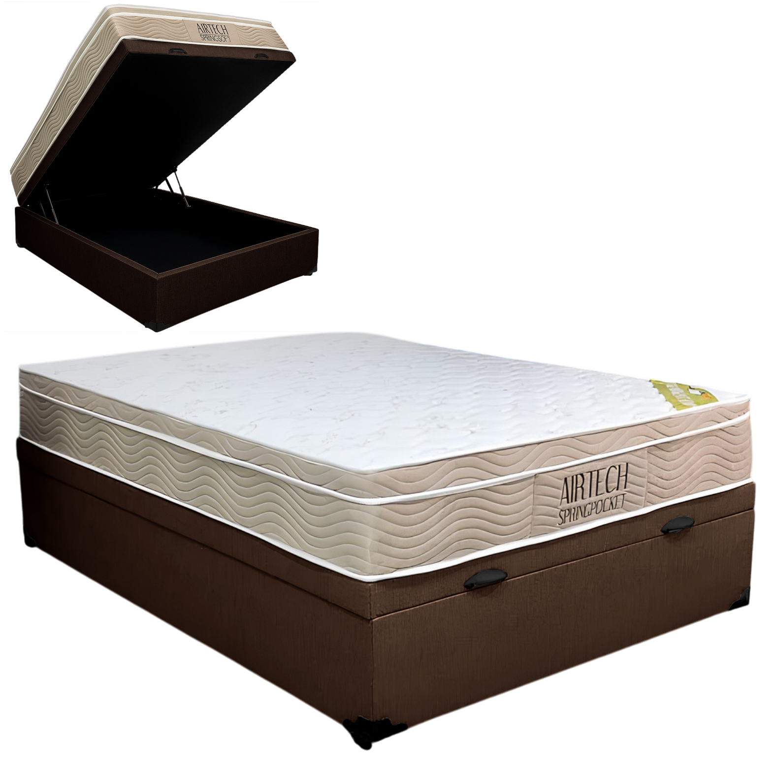 Colchão Casal Airtech Springpocket + Base Box Baú Marrom – ORTOBOM + BIOSTAR - Imagem 2