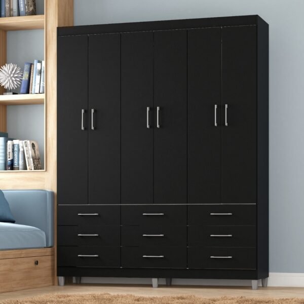 Guarda-Roupa 6 Portas Paraty 3690 1,50 m Preto - FELLICCI
