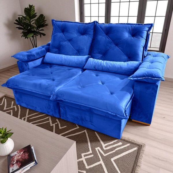 Sofá Retrátil e Reclinável Porto Madero 2,00 m Veludo Azul - IMPERIAL DECOR