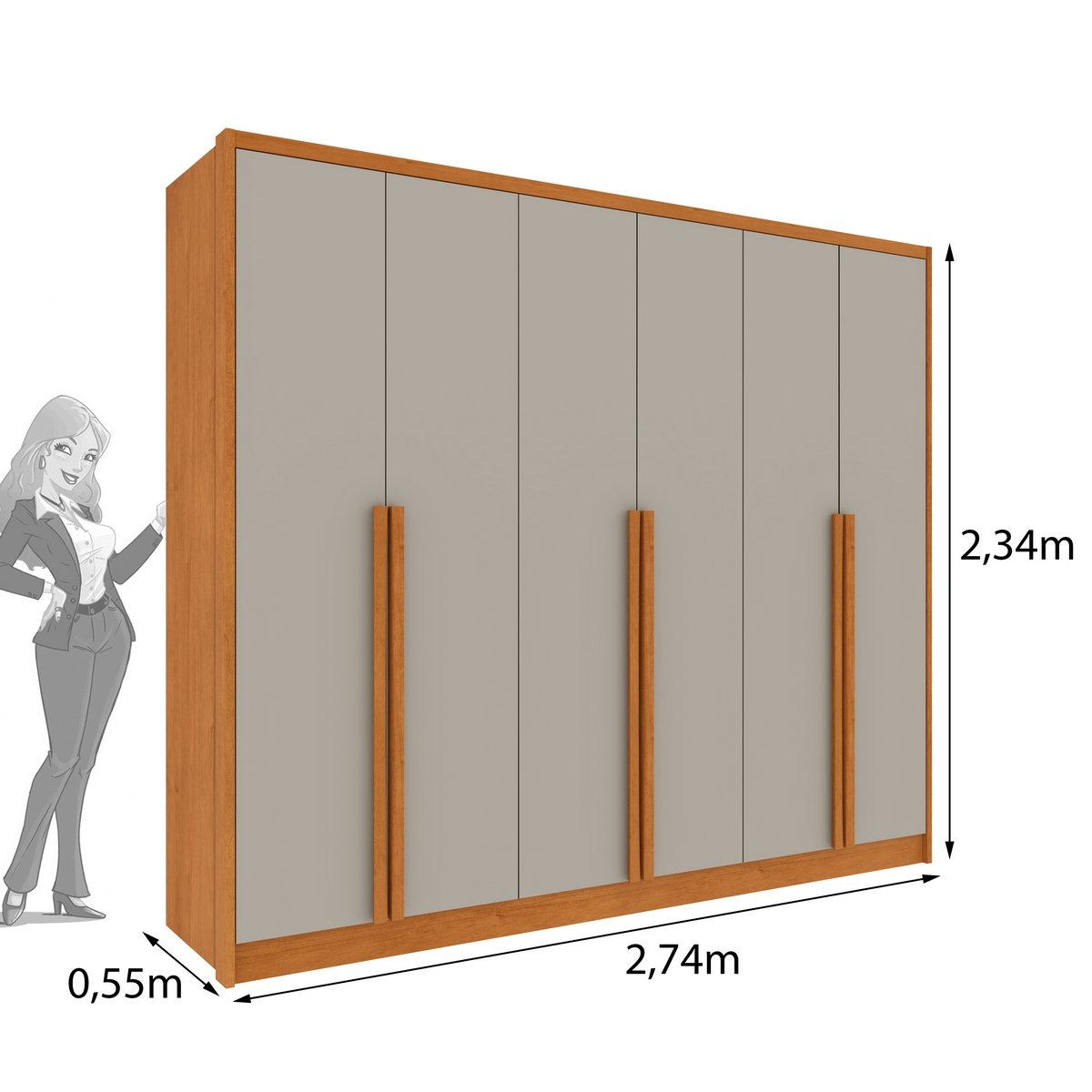 Guarda-Roupa 6 Portas Realeza 2,74 m Cinamono/Off White - TCIL - Imagem 3