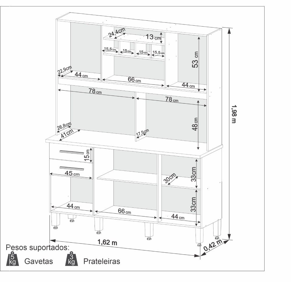 Kit Cozinha Luna/Lara Prime 1,62 m Branco - IMOP - Imagem 4