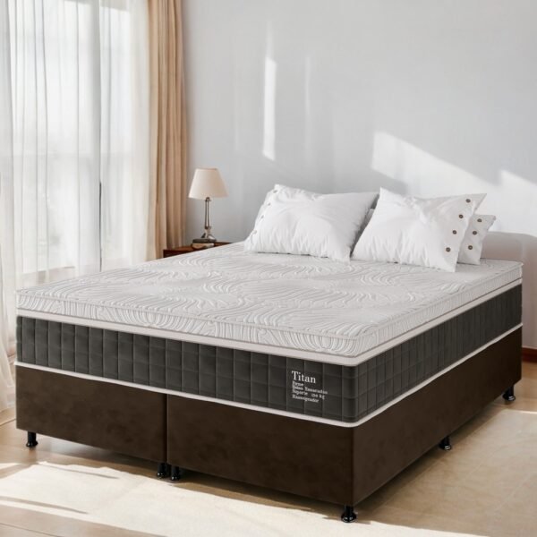 Colchão Queen Terapêutico Massageador Titan/Thor D28 + Base Box Simples Corino Marrom – VIERO MÓVEIS + ALTO NÍVEL CAMAS E COLCHÕES