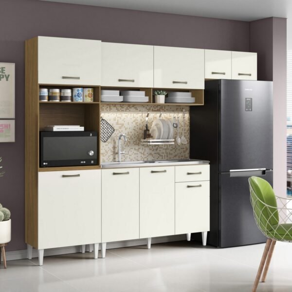 Cozinha Aurora + Balcão para Pia Atenas 249,7 m Atacama/Off White - ARAMÓVEIS