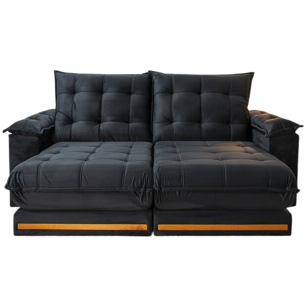 Sofá Retrátil e Reclinável Barcelona 2,50 m Veludo Preto - ESTOFADOS TEIXEIRA - Imagem 4