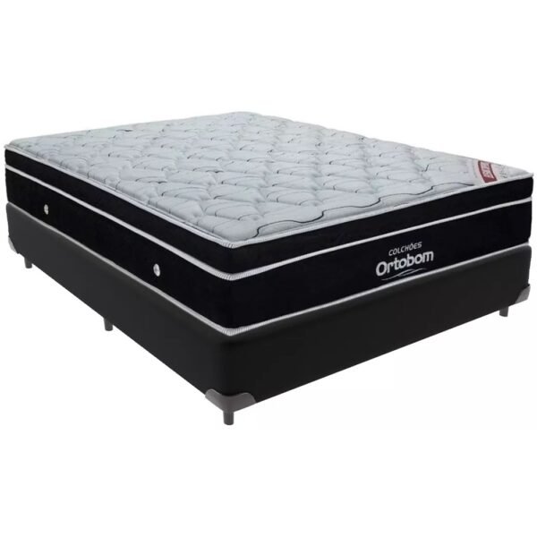 Colchão Casal Elegant Superpocket + Base Box Simples Corino Preto – ORTOBOM + BIOSTAR