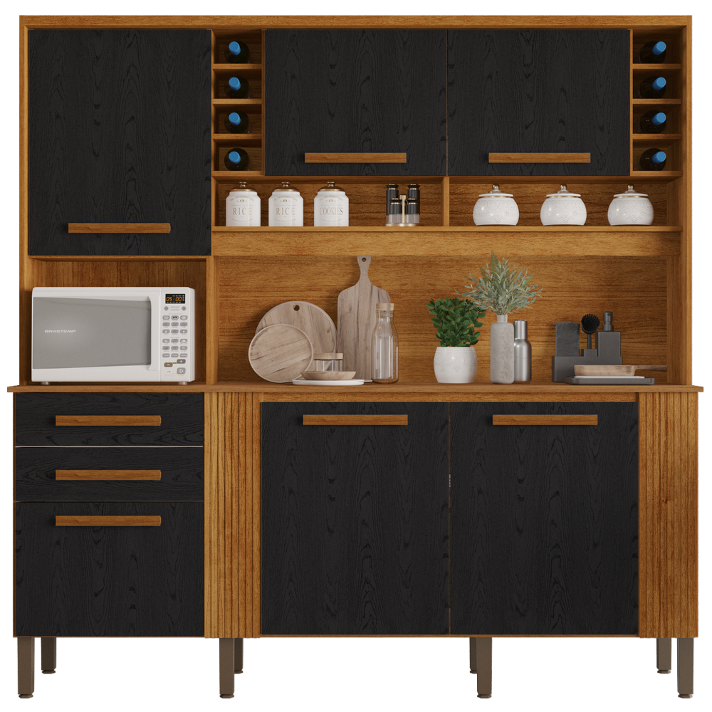 Kit de Cozinha Catar 2,00 m Cinamomo/Preto - SALLÊTO - Imagem 4