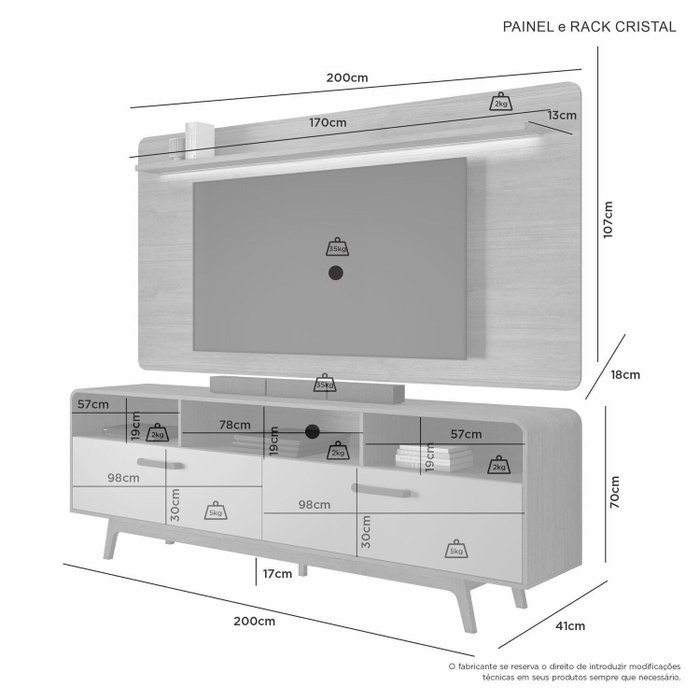 Painel até 70″ Cristal Cinamono + Rack Cristal Cinamono/Off White – JCM MOVELARIA - Imagem 4
