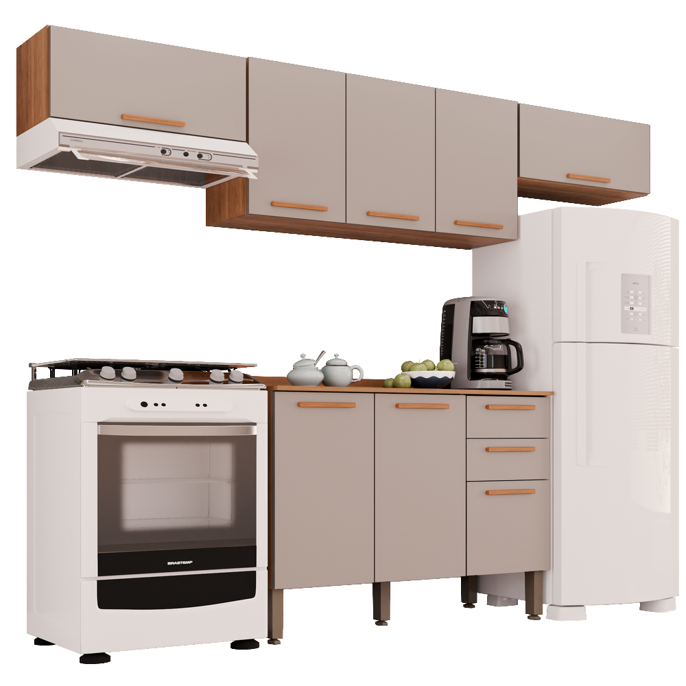 Kit 2 Armário Aéreo Geladeira + 1 Armário Aéreo Triplo + 1 Balcão New Valência Cinamomo/Off White – SALLÊTO - Imagem 3