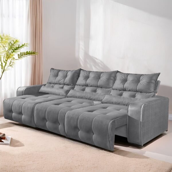 Sofá Retrátil e Reclinável Premier/Minas 2,50 m Veludo Cinza - DECORAR ESTOFADOS