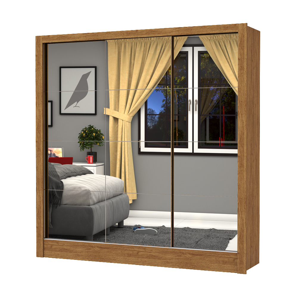 Guarda-Roupa Dubai/Santiago Premium(3 Portas espelhadas) 1,79 m Cinamono/Branco - CARIOCA MÓVEIS - Imagem 2