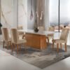 Mesa Luna 180 Canto Copo Imbuia/Ripado/Off White com 6 Cadeiras Jade Linho Turim 07 – RUFATO