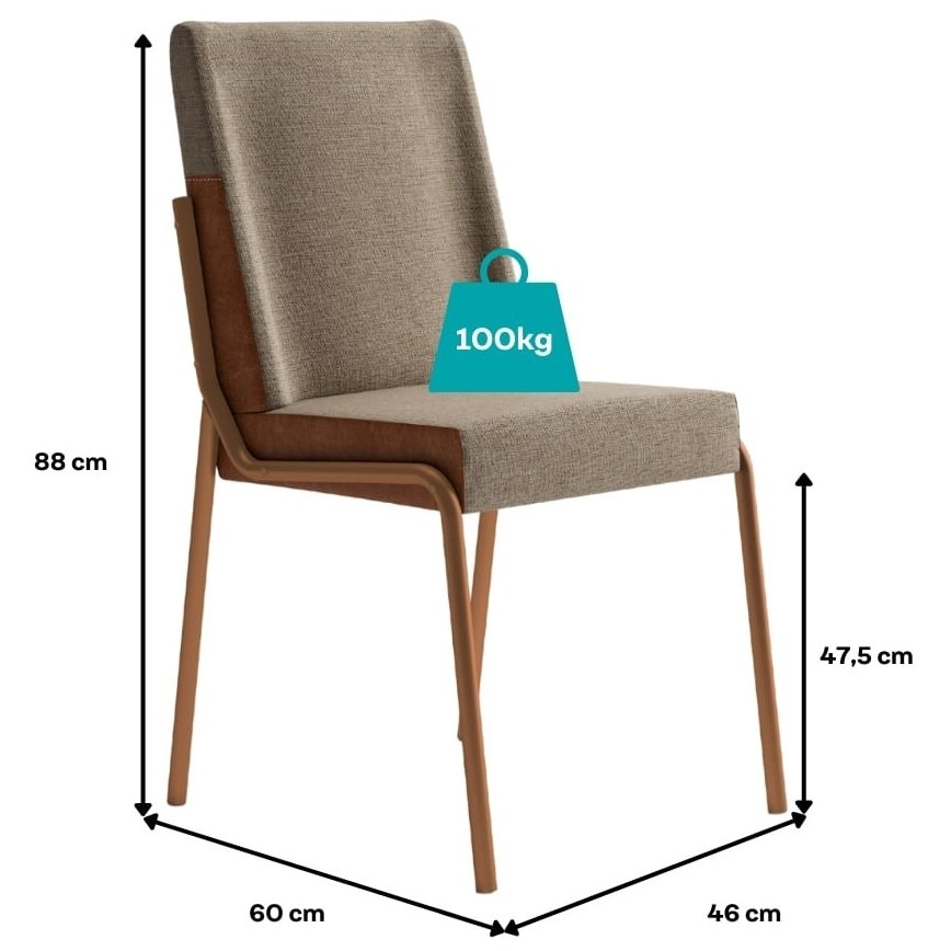 Kit 2 Cadeiras Hug 1749 Rosê Cobre/Linho Areia/Corino Caramelo - CARRARO MÓVEIS - Imagem 5