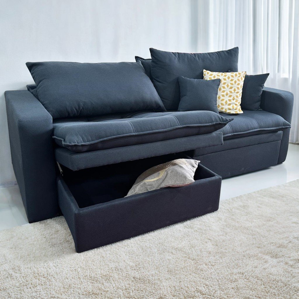 Sofá Retrátil Baú Versate 2,40 m Linho Azul - ARJAN DECOR