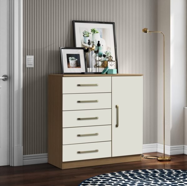 Cômoda 5 Gavetas com Sapateira Milão Atacama/Off White - ARAMÓVEIS