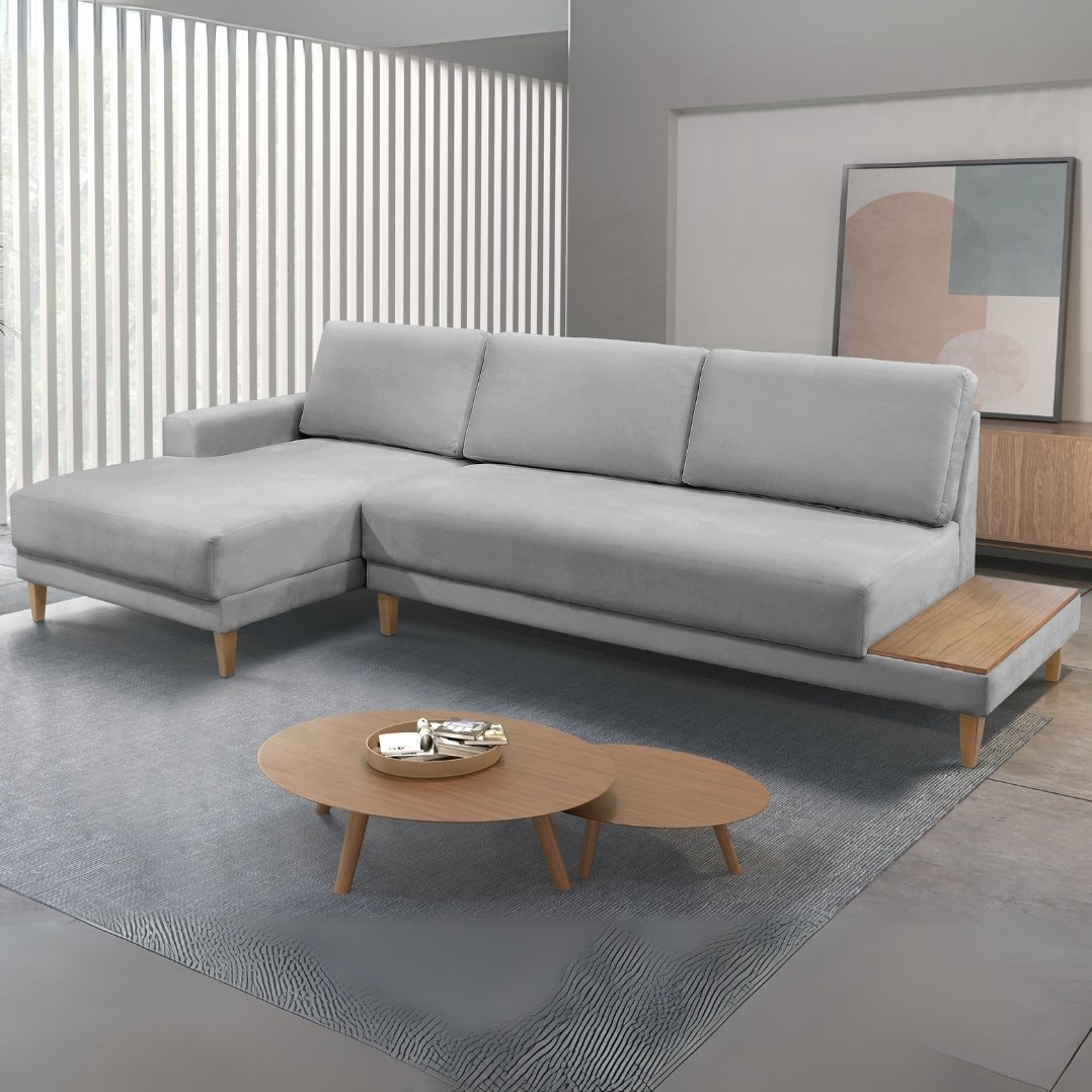 Sofá com Chaise Ref.825 2,90 m Chenile Linho Cinza Firenze - RONDOMÓVEIS - Imagem 3