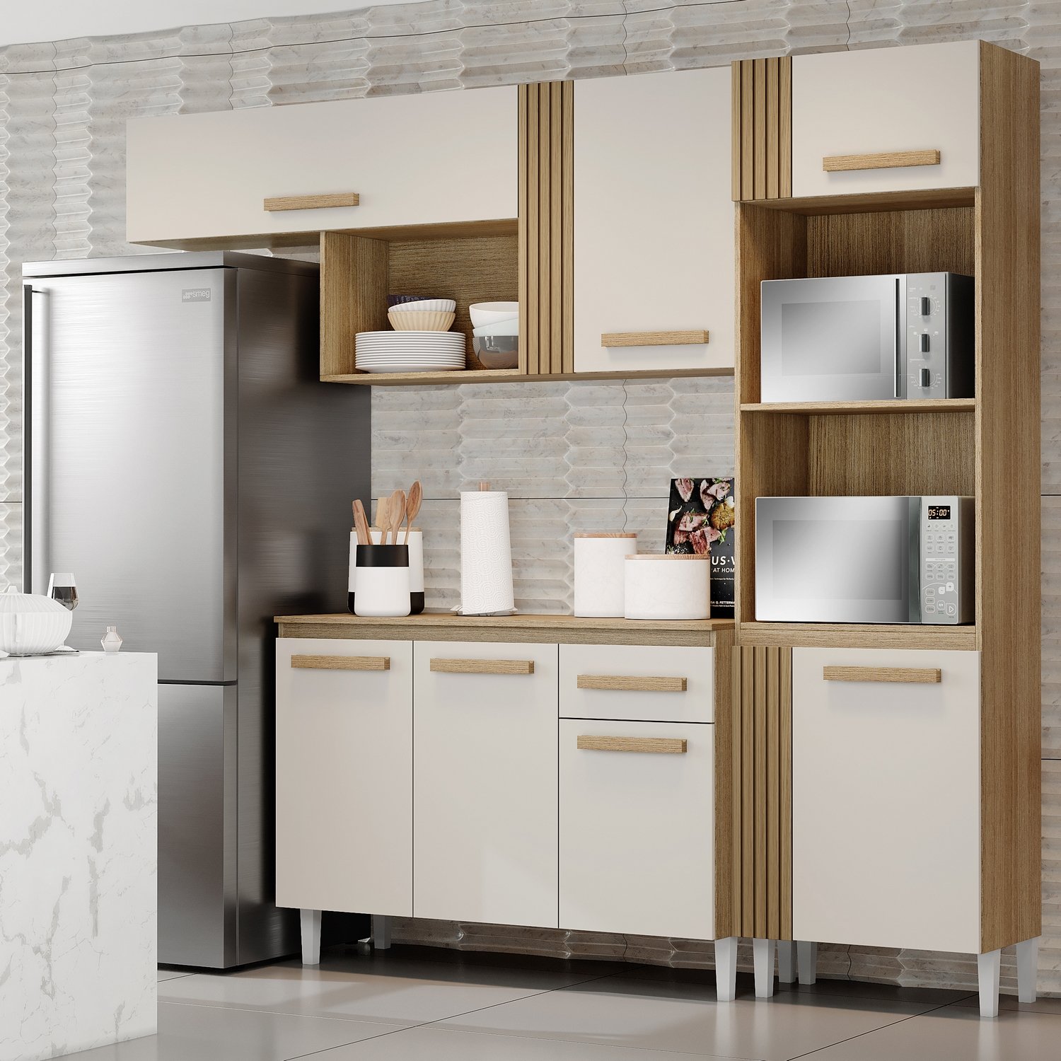 Cozinha Completa Vitória (Tampo Comum) Atacama/Off White - ARAMÓVEIS