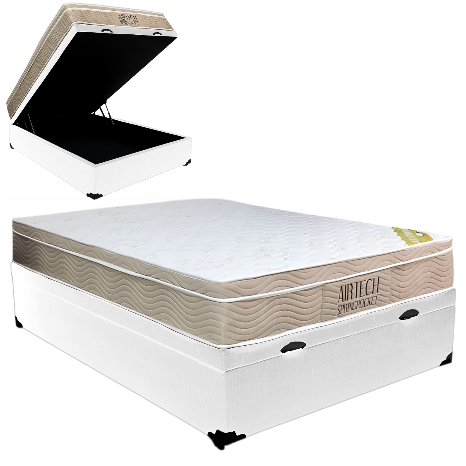 Colchão Casal Airtech Springpocket + Base Box Baú Corino Branco – ORTOBOM + BIOSTAR - Imagem 2
